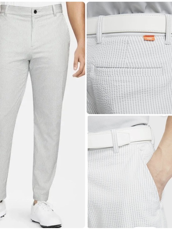 Nike Dri Fit Standard Fit Golf Pants 42x30 Blue Stripe Seersucker Chino UPF 40+